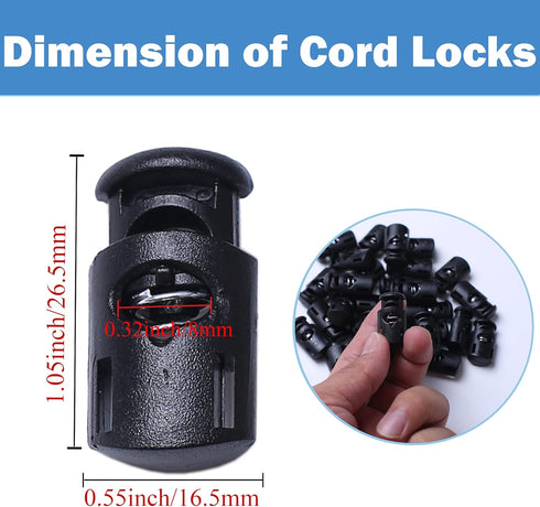 J.CARP 30Pcs Black Plastic Cord Locks End Spring Toggle Stopper, Single Hole Elastic Cord Adjuster, Suit for Drawstrings, Bags, Shoelaces, Clothin...