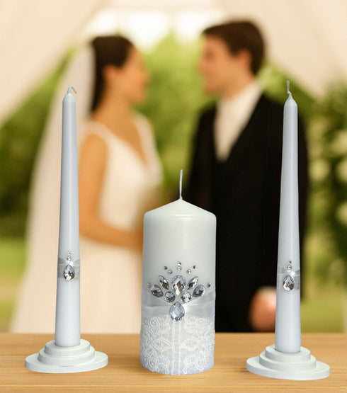 Unity Candle Set for Wedding Ceremony & Reception – 6” Pillar & Two 10” Taper Candles – Long Burning Unity Candles for Marriage Ritual – Handmade ...