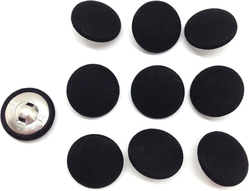 PEPPERLONELY 10PC 20mm Fabric Cloth Covered with Metal Shank Round Buttons, Black...