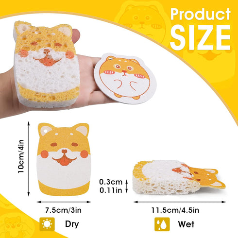 Cute Compressed Kitchen Sponges, Non-Scratch 4 Pieces Cellulose Cleaning Sponges Reusable Washing Dish Sponge Degradable Pop up Sponges for Dish G...