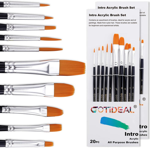 GOTIDEAL Paint Brushes, 20 Pcs Acrylic Painting Brush Set for Oil and Gouache? Small Nylon Hair Brush for Body, Face, Nail Art, Rock Painting, Per...