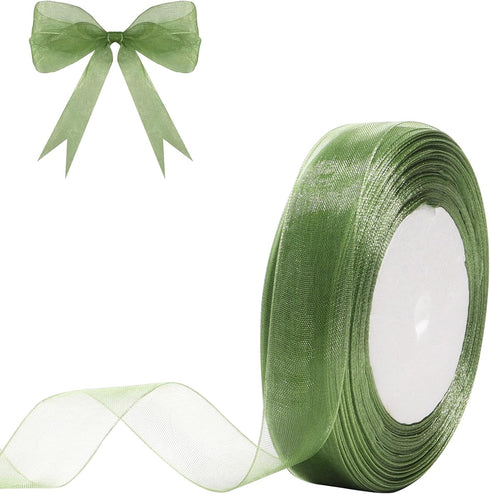 3/4 inch Sage Green Sheer Organza Ribbon 50 Yards Chiffon Ribbon for gift wrapping Father's Day Wedding Flower Bouquet Crafts...