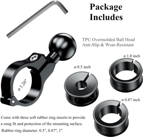 BRCOVAN Handlebar Mount with 1'' TPU Ball Compatible with RAM Mounts B Size Double Socket Arm Fit Rails Diameter 0.5'' 0.87'' 1'' 1.26'' Aluminum ...