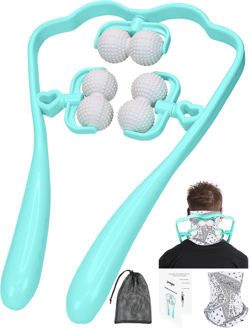 Upgrade Neck Massager, Neck Massager for pain relief deep tissue, 6 Balls Massage Roller,Manual Neck Massager, Shoulder Massager, Handheld Neck an...