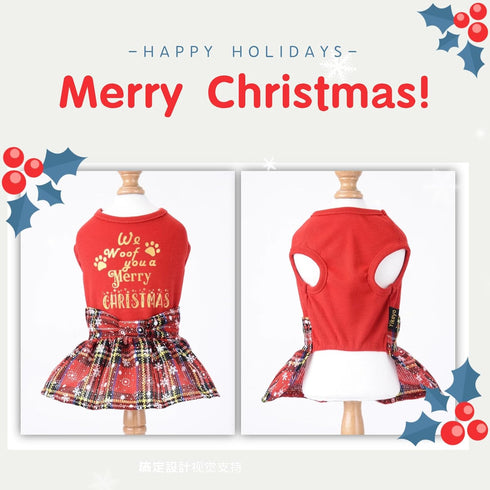 Dog Christmas Outfit Dog Dresses for Medium Dogs Girl XXS Puppy Clothes Holiday Pet Dress Xmas Cat Apparel Clothing Plaid Doggy Skirt Party XXS Do...