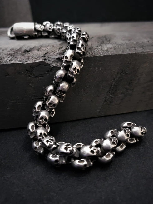 Skull Bracelet - BLACKSTATIC Collection - Premium Men's Vintage Punk Stainless Steel Biker Skull Bracelet....