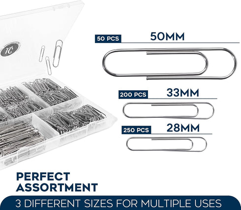 500 Pack Paper Clips by Luxurecourt - 3 Assorted Sizes of Silver Small and Large Paperclips Bulk, Rust-Resistant Nickel Plated Steel Clips, Essent...