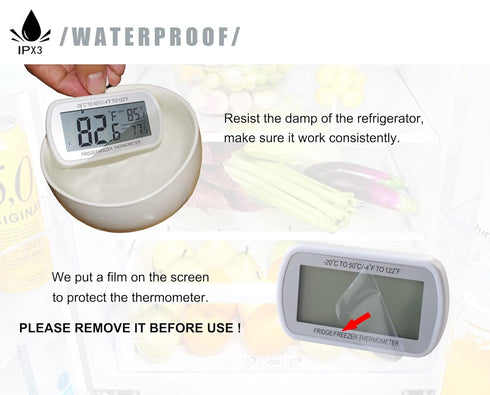 AEVETE Waterproof Digital Refrigerator Thermometer Large LCD, Freezer Room Thermometer with Magnetic Back, No Frills Easy to Read...