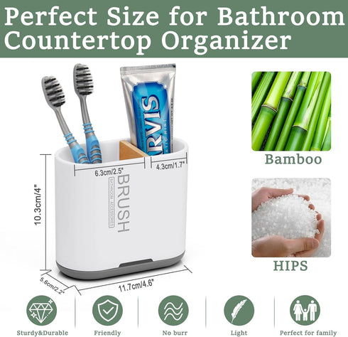 Toothbrush and Toothpaste Holder with Bamboo Divider for Bathroom Countertop Organizer, Detachable for Easy Clean, 2 Slots Electric Toothbrush Hol...