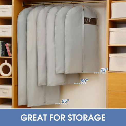 43" Garment Bags for Hanging Clothes, Suit Bags for Closet Storage and Travel, Grey Suit Cover Bags With Clear Window for Coats, Jackets, Shirts (...