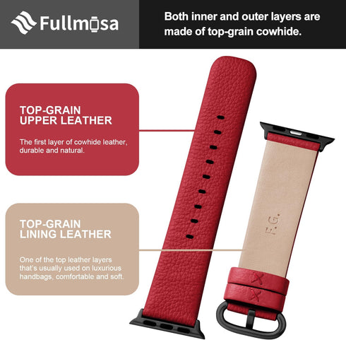 Fullmosa Leather Bands Compatible with Apple Watch Band 41mm 40mm 38mm 42mm for Women Men, Top Grain Genuine Leather Strap for iWatch Series 10/9/...