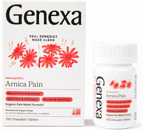 Genexa Arnica Tablets for Pain Relief Formula | Alleviate Muscle & Joint Pain, Soreness, & Stiffness | Delicious Organic Grape Flavor | Homeopathi...