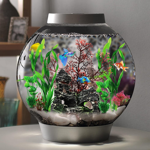 Fish Tank Decorations Plants with Resin Cave Rock View, 9pcs Aquarium Decorations Plants Plastic,Fish Tank Accessories, Fish Cave and Hideout Orna...