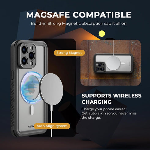 MOTIVE Waterproof Case for iPhone 15 Pro Max, Built-in Screen Protector, Compatible with MagSafe, Dustproof, Shockproof, Complete 360° Water Resis...