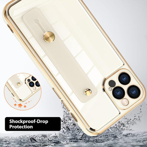 KANGHAR Designed for iPhone 13 Pro Max Case with Strap Luxury Love Heart Plating Gold Bumper Phone Cover Wristband Kickstand Full Body Protective ...