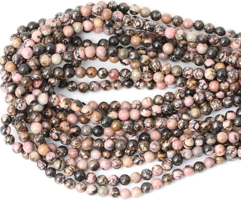 60PCS 6mm Natural Black Line Rhodochrosite Gemstone Smooth Round Loose Beads for Jewelry Making 1 Strand 15"...