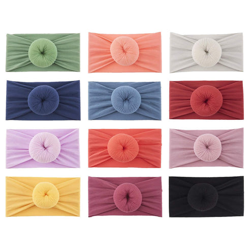 Lawie 12 PACK Elastic Stretchy Super Soft Donut Top Knot Wide Nylon Headbands Hairband Turban Headwraps Hair Bows Accessories for Kids Toddler Inf...
