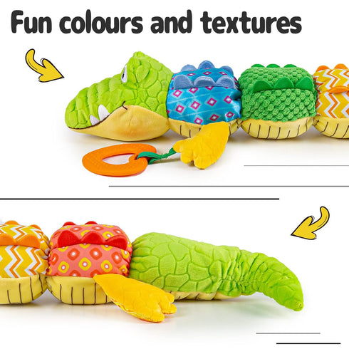 Infant Baby Musical Stuffed Animal Activity Soft Toys with Teether, Multi-Sensory Crinkle, Rattle and Textures, for Tummy Time Newborn 0-3-6-12 Mo...