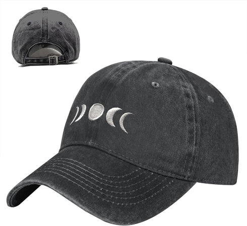 Gothic Goth Crescent Moon Hat, Adjustable Embroidered Washed Baseball Cap for Men Women...