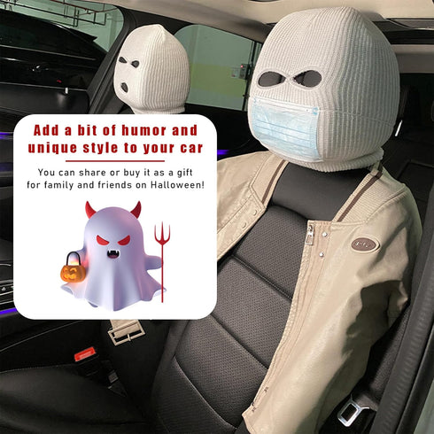 2 PCS Car Headrest Cover, Personalized Funny Car Seat Full Face Mask, Ski Mask Wrap Protection for Auto Front Seat Rest Decoration, Universal Inte...