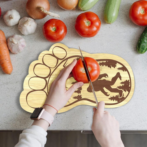 Sasquatch Charcuterie Board, 12.6" X 7.6" Unique Bigfoot Gifts, Footprint Cheese Board & Serving Tray for Anniversary Birthday Party Christmas Wed...