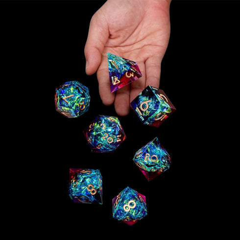 ARUOHHA Sharp Edges Dice Set DND Resin Lightning D&D Dice with Box, Translucent Polyhedral Dice Dungeons and Dragons RPG Role Playing Games Handma...