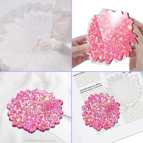 Sunflower Resin Coaster Molds Keychain Resin Molds, AFUNTA 4 PCS Non-Slip Epoxy Resin Mold for Coasters, Bowl Mat, DIY Craft Projects, Home Decora...