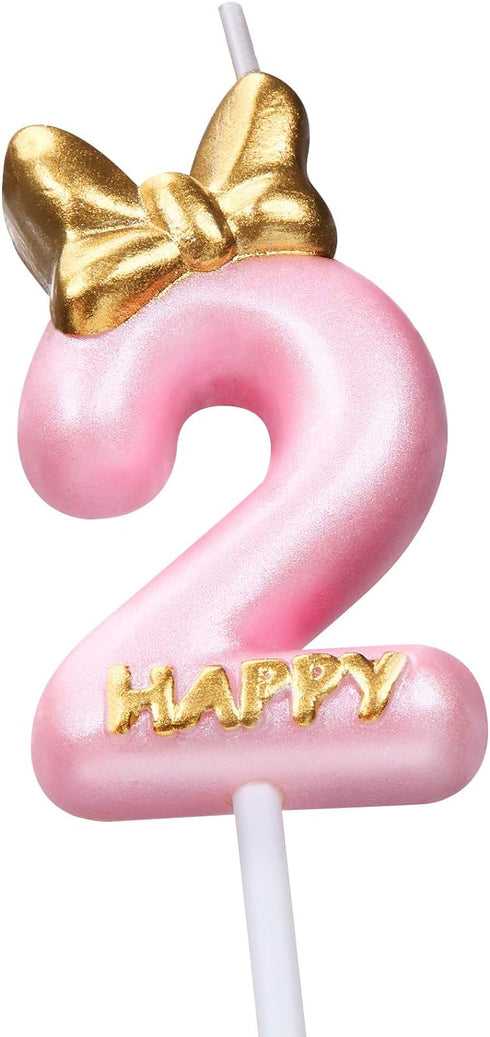 Nuanchu Pink Number 2 Candle Girl Happy Birthday Topper, for Birthday Cake Baking Celebration Reunions Anniversary Party Supplies...