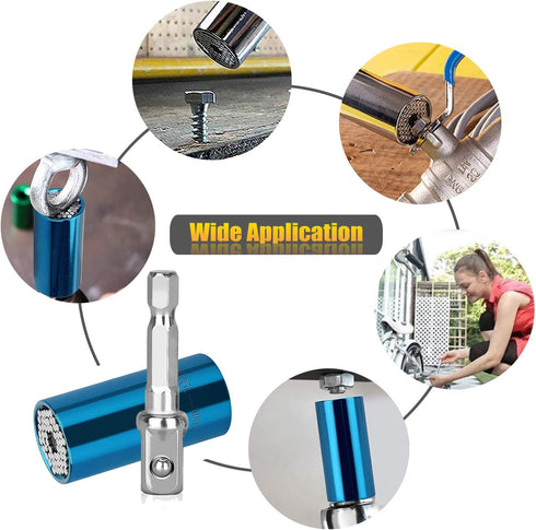 2 Sets Universal Wrench Socket Gifts for Men, 1/4 to 3/4 inch Universal Grip Ratchet Tool Sets with Power Drill Adapter, Best Unique Gadgets for M...