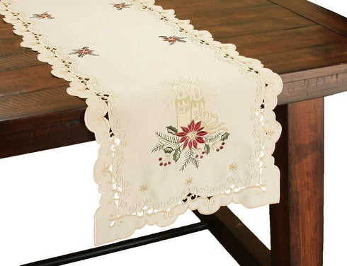 Golden Glow Embroidered Cutwork Christmas 16-Inch by 36-Inch Table Runner...