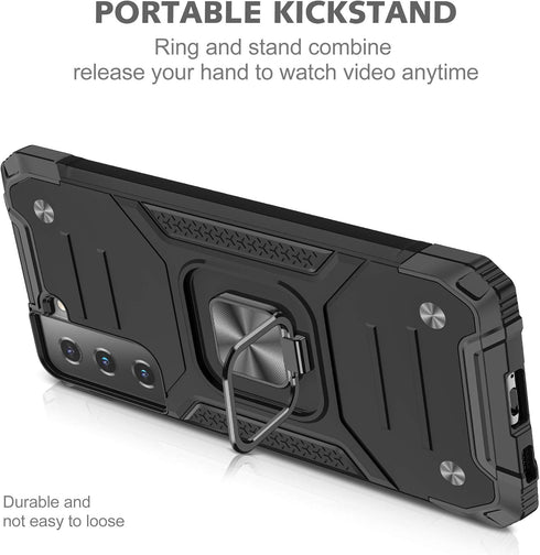YmhxcY for Galaxy S21 5G Case with 3D Curved Screen Protector,Armor Grade Case with Rotating Holder Kickstand Non-Slip Hybrid Rugged Phone Case fo...