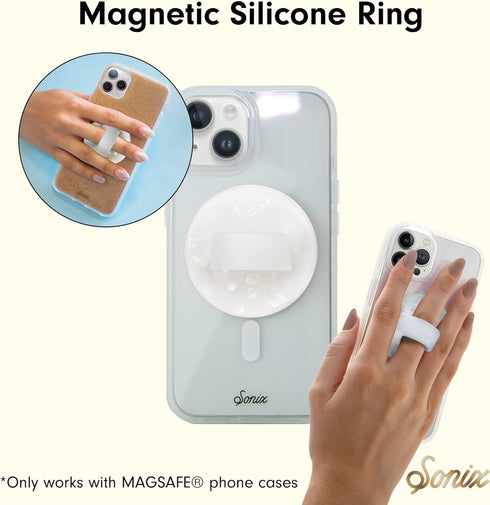 Sonix Magnetic Phone Grip, Removable Silicone Ring Loop Holder | Compatible with MagSafe | White Pearl Tort...