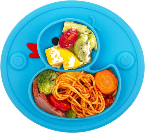 Baby Divided Plate Silicone- Portable Non Slip Child Feeding Plate with Suction Cup for Children Babies and Kids BPA Free Baby Dinner Plate Microw...