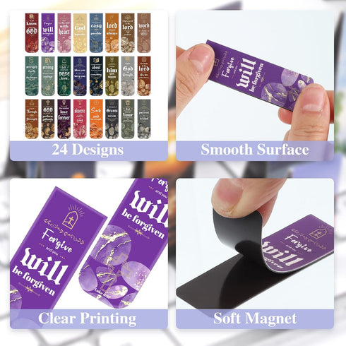 48 Pcs Bible Verses Magnetic Bookmarks, 24 Styles Christian Magnet Book Markers Motivational Encouraging Magnetic Page Clip for Women Men School O...