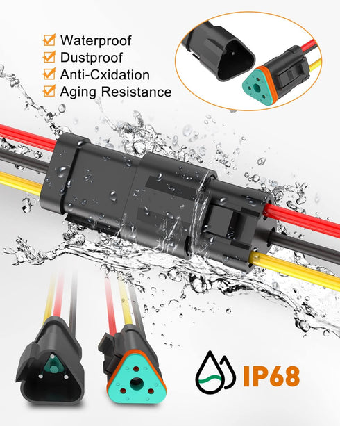 NAOEVO 3 Pin DT Connectors Waterproof, 3 Wire Connector 16 AWG Automotive Electrical Connector, 3 Pin Connectors Male And Female Wire With Heat Sh...