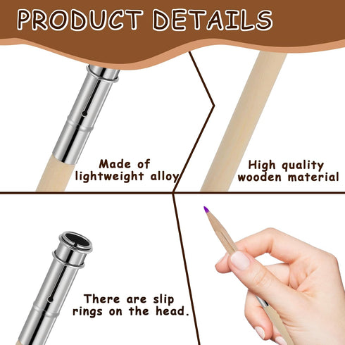 12 Pieces Wooden Pencil Pencil Extenders for Artists with Adjustable Metal Handle Lengthener Pencil Pull Charcoal Holder Crayon Extension for Offi...