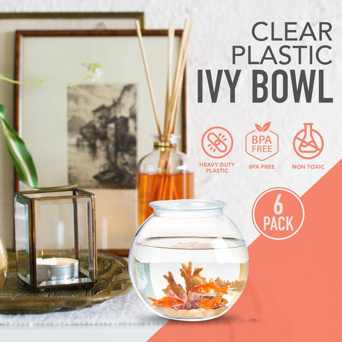 Fish Bowls for Drinks - 6 Pack - 16 Oz - BPA-Free Small Plastic Ivy Bowls for Crafts, Mini Fish Bowls Unbreakable, Candy Dishes for Party Centerpi...