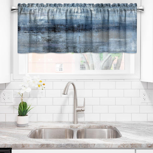 Blue Grey Kitchen Valances for Windows Navy Blue Kitchen Curtain Valance Abstract Art Window Treatment Valances for Living Room Bedroom Bathroom D...