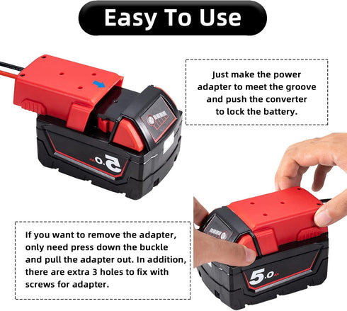 Power Wheel Adapter for Milwaukee M18 18V Battery with Fuse & Wire terminals?Work with for Milwaukee M18 48-11-1860, 48-11-1850 Li-ion Battery, Po...