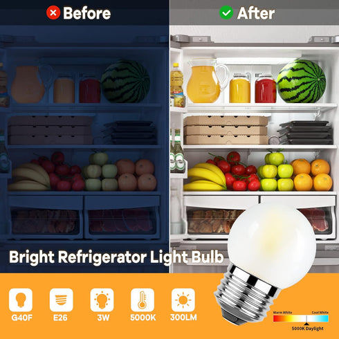 Dimmable 3W LED Bulb Equivalent 25 Watt Light Bulbs, Daylight 5000K, E26 Medium Base, Frosted, 300 Lumens, CRI 90+, G40 3 Watt Edison Bulbs for Ni...