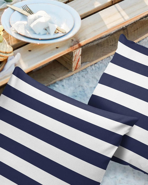 Outdoor Waterproof Pillow Covers for Patio Furniture Solid Nautical Striped Decorative Throw Pillow Cover Navy Blue Pillowcases Set of 2 Cushion C...