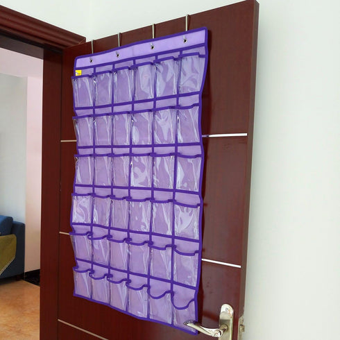 NIMES Hanging Closet Underwear Sock Jewelry Storage Over The Door Classroom Cell Phone Calculator Organizer 36 Clear Pockets (Purple)...