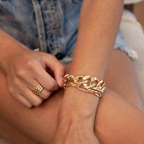 MEVECCO Dainty Oval Paper Clip Link Chain Bracelet Gold Chunky Radial Rolo Paperclip Link Bracelet 18K Gold Plated Delicate Wide Women Personalize...