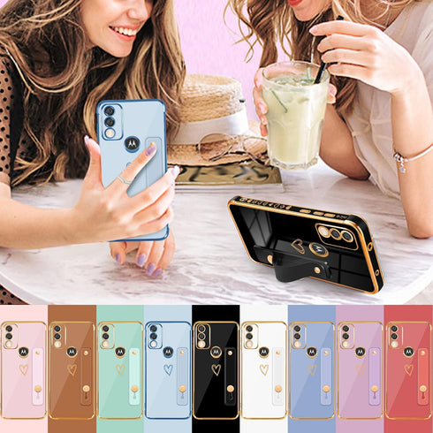 Likiyami (3in1 for Motorola Moto G Pure 2021 Case Heart Women Girls Girly Cute Luxury Pretty with Stand Phone Cases Blue and Gold Love Hearts Aest...