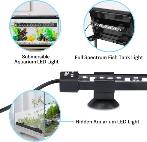 hygger 24/7 Mode Submersible Aquarium LED Light, Full Spectrum Hidden Fish Tank Light with 3 Rows Beads 7 Colors Auto On Off Sunrise-Daylight-Moon...