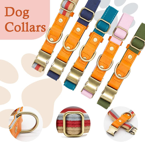 Canvas Nylon Dog Collar Durable and Adjustable Classic Pet Collars with Quick-Release Metal Buckle and D-Ring for Small Medium Large Boy and Girl ...