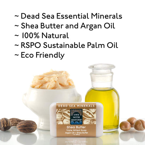 One With Nature Dead Sea Mineral Shea Butter Soap with Argan Oil 4oz 3Pack - Dead Sea Salt Includes Sulfur, Magnesium, and 21 Essential Minerals -...