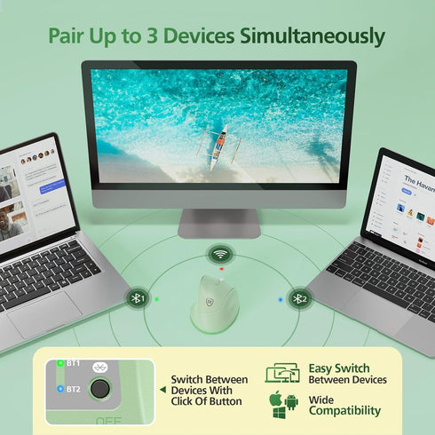 Micropack Vertical Mouse Multi-Device, 3-Mode Bluetooth 5.0 & 3.0 Mouse 2.4G Wireless Mouse with Adjustable DPI & Silent Click for Laptop, MacBook...