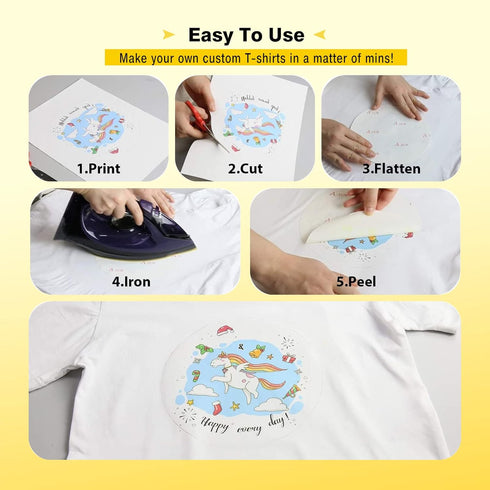 A-SUB Iron-On Heat Transfer Paper for White and Light Fabric 8.5x11 inches T Shirt Transfer Paper for Inkjet Printer Wash Durable, Long Lasting Tr...