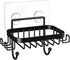ODesign Soap Dish Holder with 6 Hooks Loofah Bath Sponge Towel Razor Holder for Bathroom Shower Kitchen Adhesive Wall Mounted No Drilling-Black-1 ...